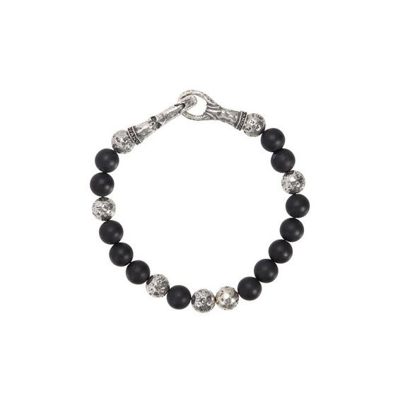 JOHN VARVATOS Sterling Silver Distressed Onyx Bracelet with Skull Clasp. - Picture 7 of 7
